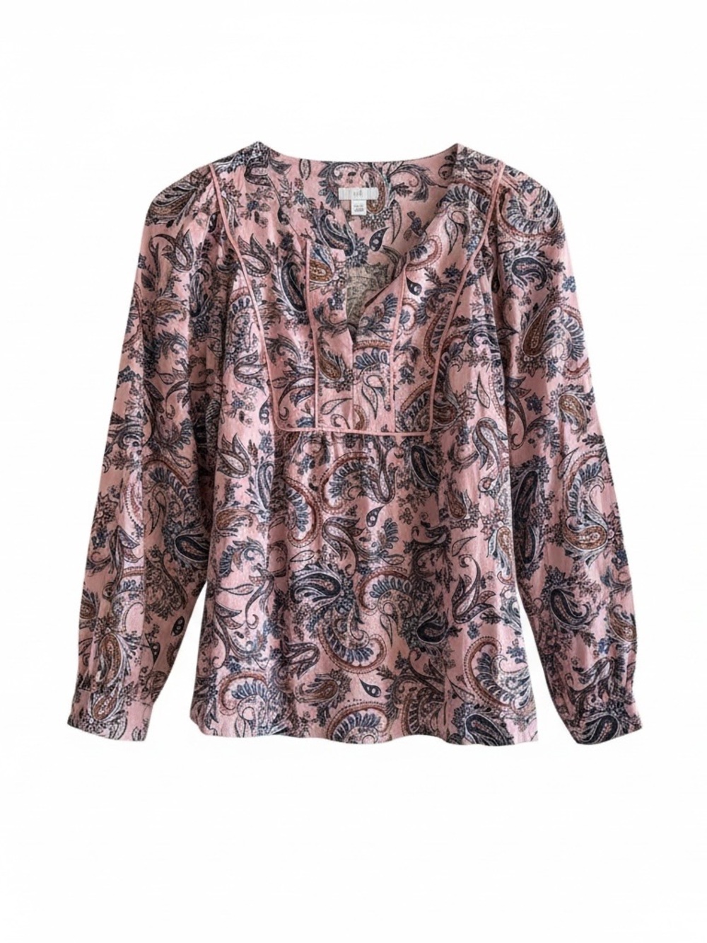 J. Jill Pink Paisley Long-Sleeve Peasant Top Petite Small